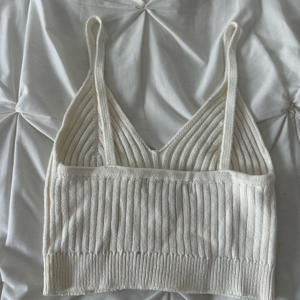 Cream Ribbed Knit Crop Top - Picture 3 of 3